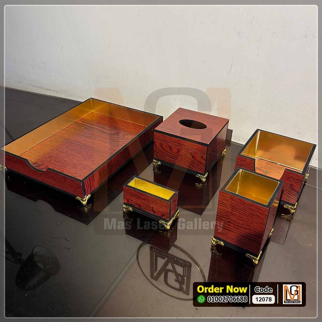 طقم مكتب خشبي فاخر بلوجو ذهبي على كل قطعه | 12078